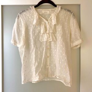 Dôen white cotton short sleeve blouse